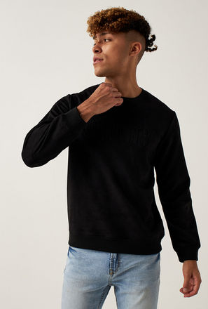 Embossed Sweatshirt with Round Neck and Long Sleeves