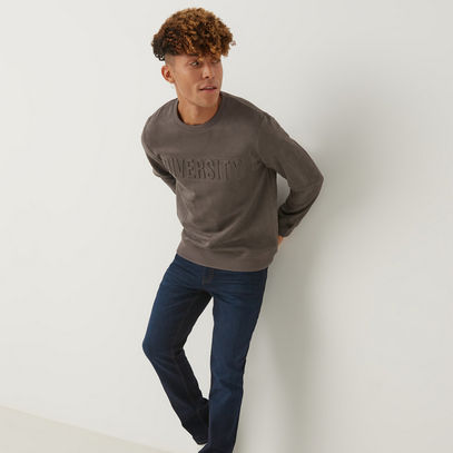 Embossed Sweatshirt with Round Neck and Long Sleeves