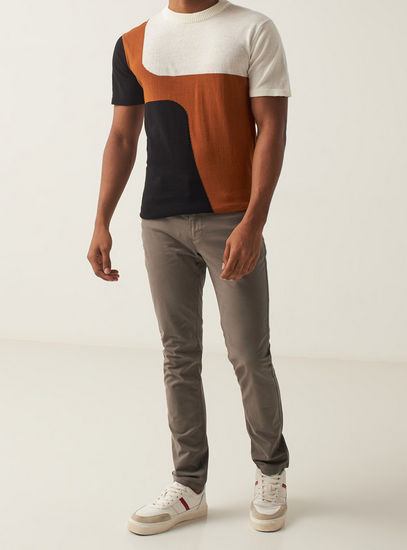Colourblock Sweater with Crew Neck and Short Sleeves-Cardigans & Sweaters-image-1