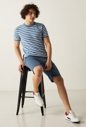 Striped Sweater with Short Sleeves and Crew Neck