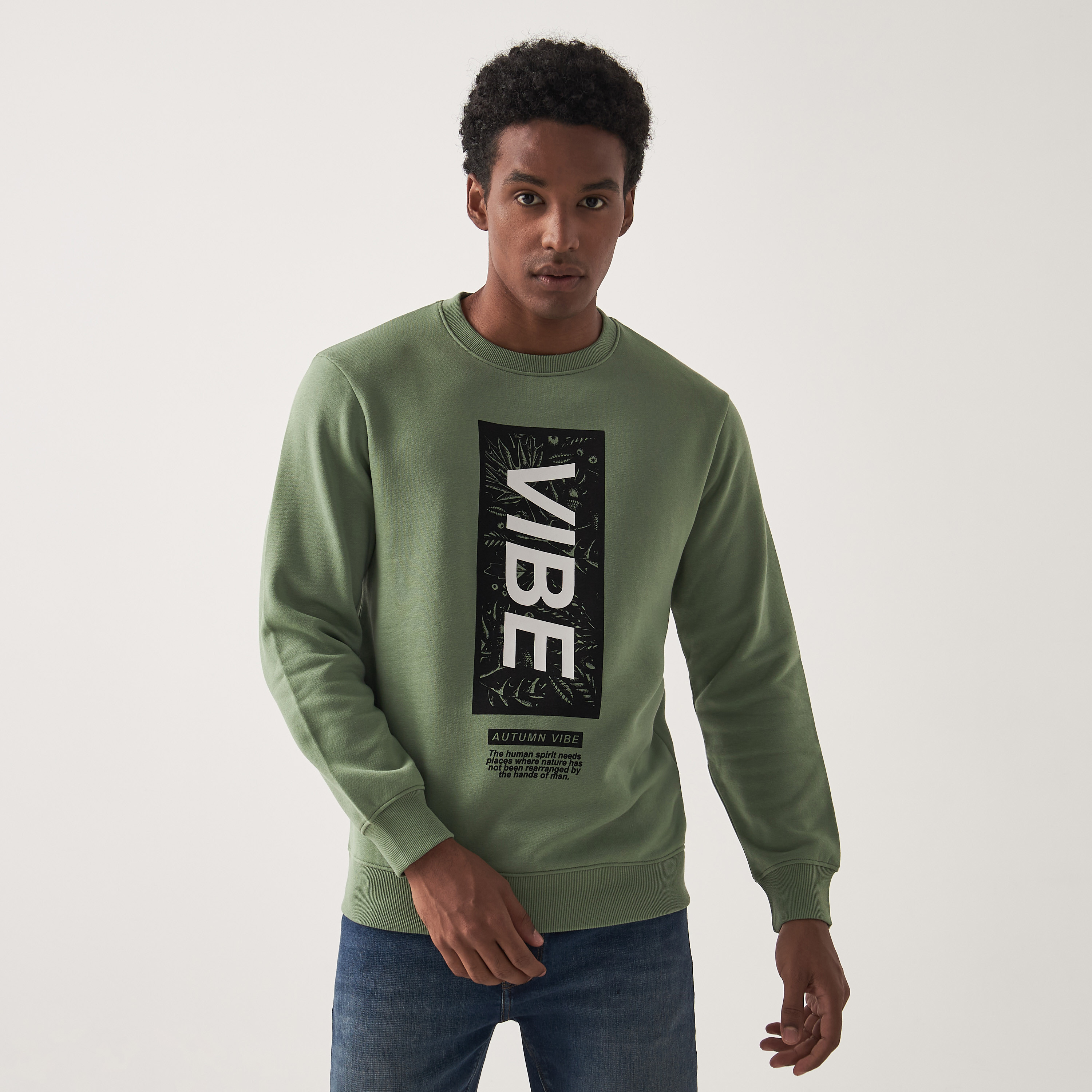 Shop Printed Crew Neck Sweatshirt with Long Sleeves Online Max UAE