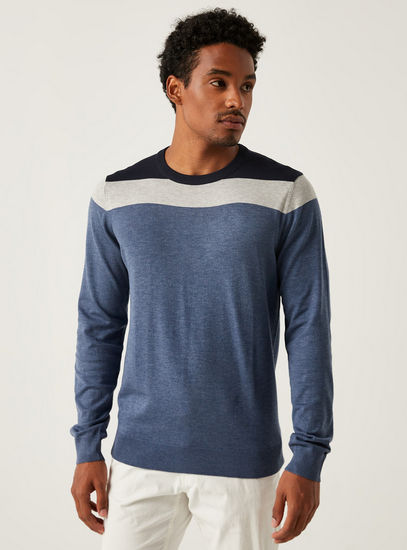 Striped Sweater with Crew Neck and Long Sleeves-Cardigans & Sweaters-image-0