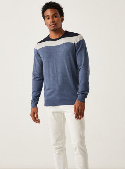 Striped Sweater with Crew Neck and Long Sleeves-Cardigans & Sweaters-image-1