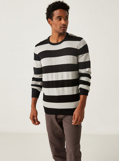Striped Sweater with Round Neck and Long Sleeves