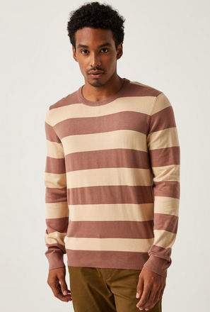 Striped Sweater with Round Neck and Long Sleeves-mxmen-clothing-cardigansandsweaters-2