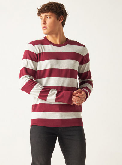 Striped Sweater with Round Neck and Long Sleeves-Cardigans & Sweaters-image-1