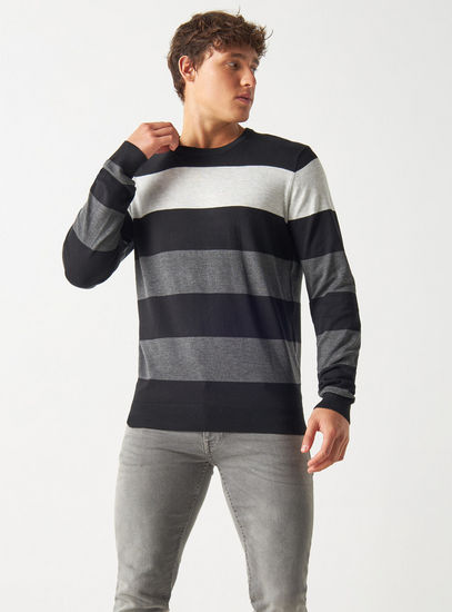 Striped Crew Neck Sweater with Long Sleeves