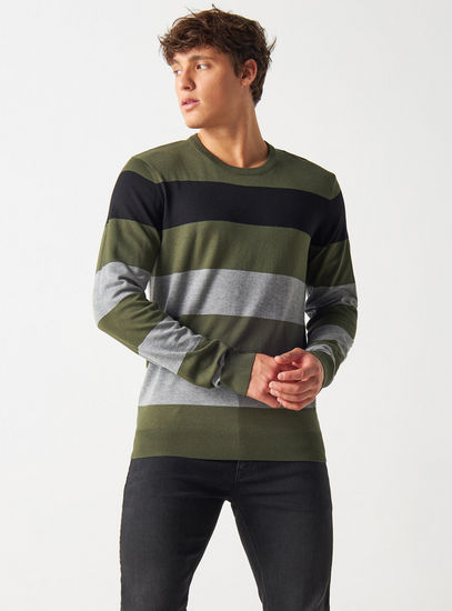Striped Crew Neck Sweater with Long Sleeves