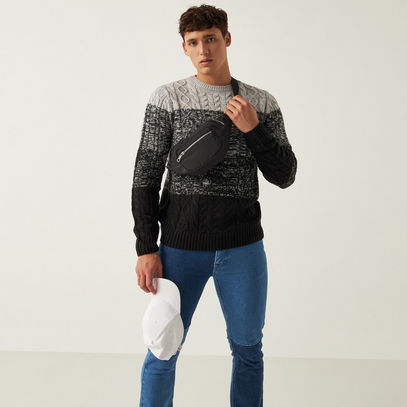 Colour Block Sweater with Crew Neck and Long Sleeves