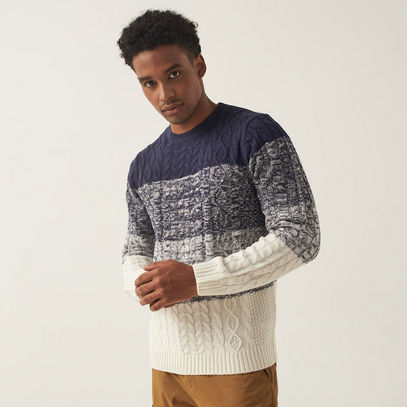 Panelled Sweater with Crew Neck and Long Sleeves