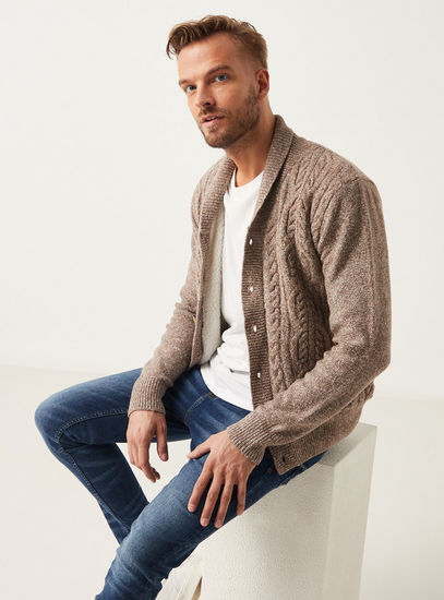 Textured Sweater with High Neck and Long Sleeves-Cardigans & Sweaters-image-0