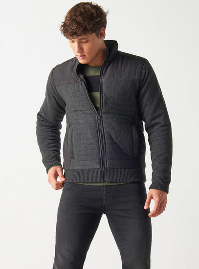 Quilted Jacket with Long Sleeves and Zip Closure-Jackets-image-0