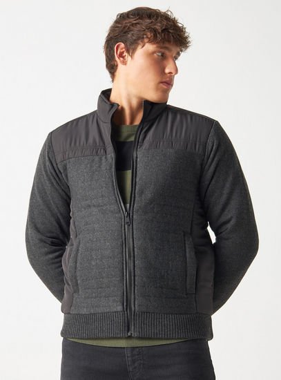 Quilted Jacket with Long Sleeves and Zip Closure-Jackets-image-1
