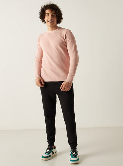 Textured Sweater with Long Sleeves and Crew Neck