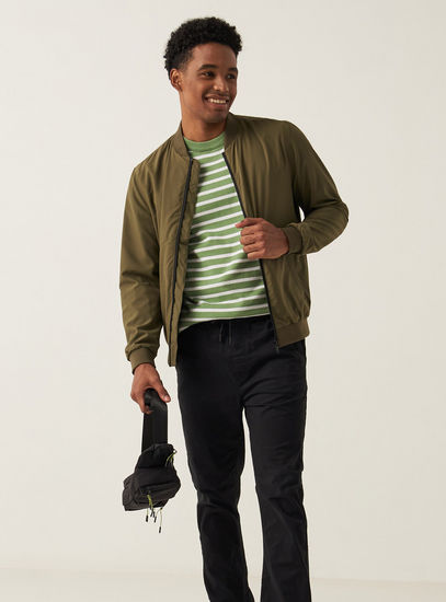 Solid Bomber Jacket with Long Sleeves and Zip Closure-Jackets-image-1