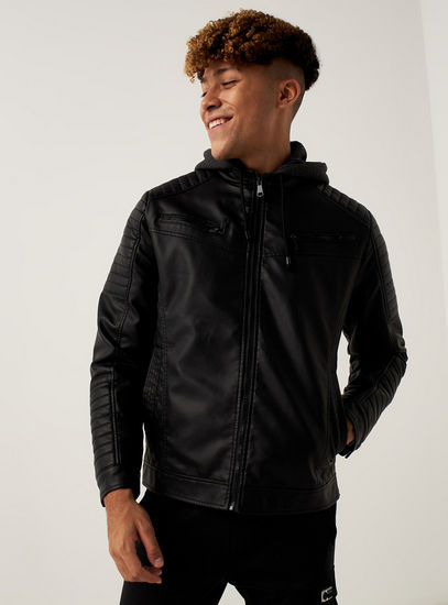 Quilted Hooded Jacket with Long Sleeves and Pockets-Jackets-image-0