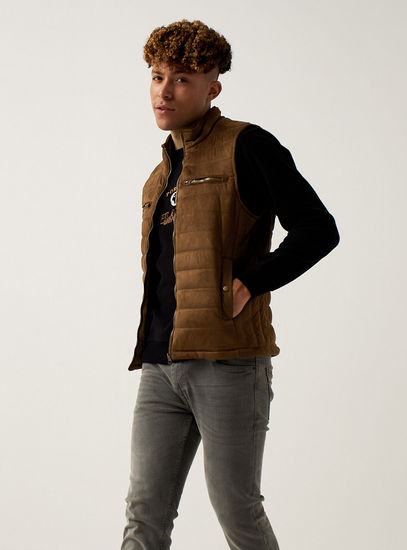 Quilted Gilet with Zip Closure and Pockets-Jackets-image-0