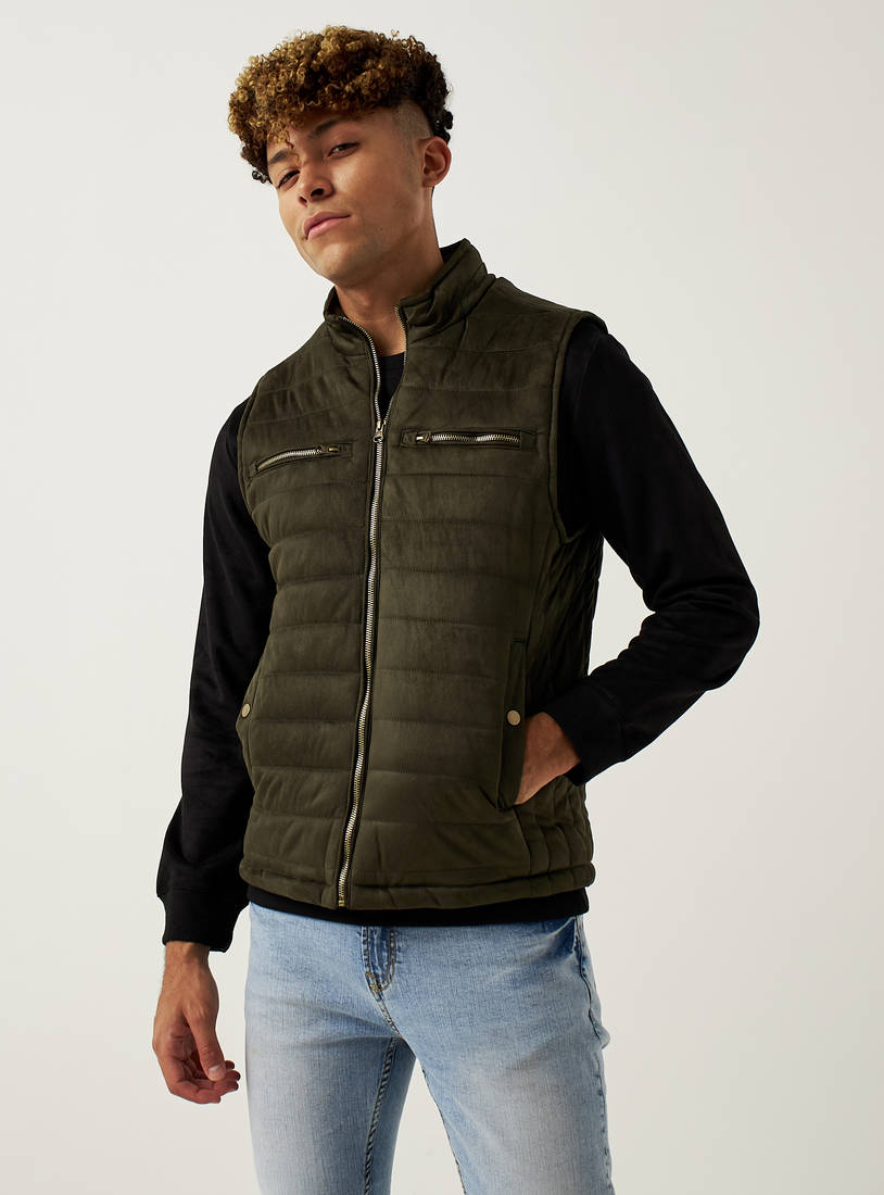 Quilted Gilet with Zip Closure and Pockets-Jackets-image-0