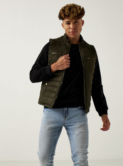 Quilted Gilet with Zip Closure and Pockets-Jackets-image-1