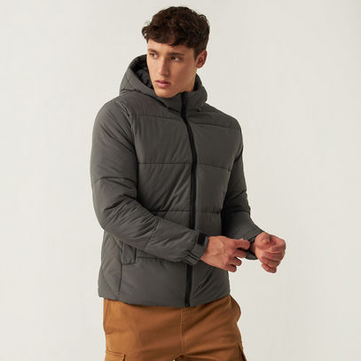 Quilted Puffer Jacket with Long Sleeves and Hood