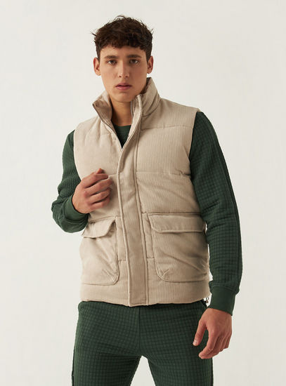 Textured Gilet with Pockets and Zip Closure