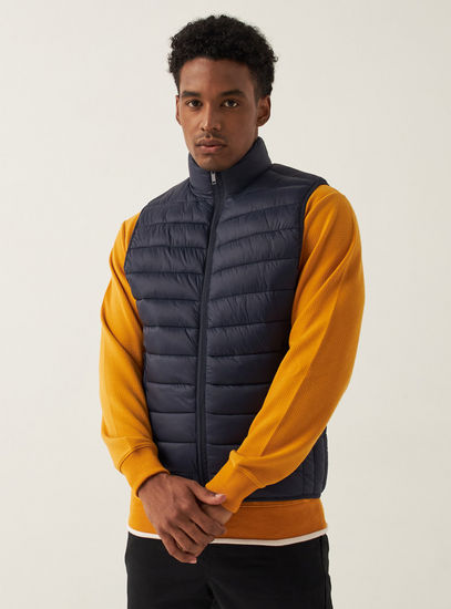 Quilted Gilet Jacket with High Neck and Pockets
