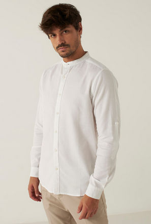 Solid Mandarin Collar Shirt with Long Sleeves