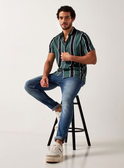 Striped Shirt with Short Sleeves and Button Closure