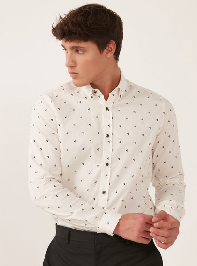All-Over Print Slim Fit Oxford Stretch Shirt with Button Down Collar