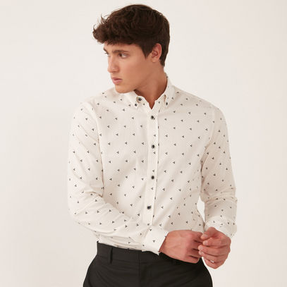 All-Over Print Slim Fit Oxford Stretch Shirt with Button Down Collar