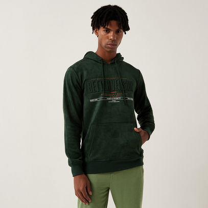 Slogan Embossed Sweatshirt with Long Sleeves and Hood