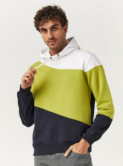 Colourblock Sweatshirt with Hood and Long Sleeves