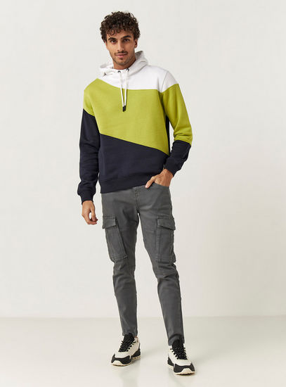 Colourblock Sweatshirt with Hood and Long Sleeves