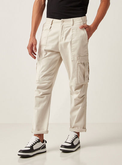 Solid Cargo Pant with Button Closure and Pocket