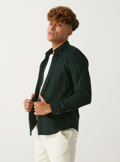 Corduroy Shirt with Long Sleeves and Button-Down Collar