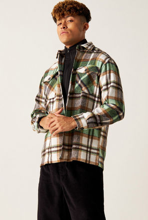 Checked Oversized Flannel Shirt with Long Sleeves and Chest Pocket