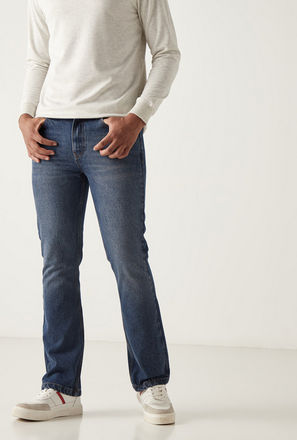 Solid Mid-Rise Bootcut Jeans with Button Closure