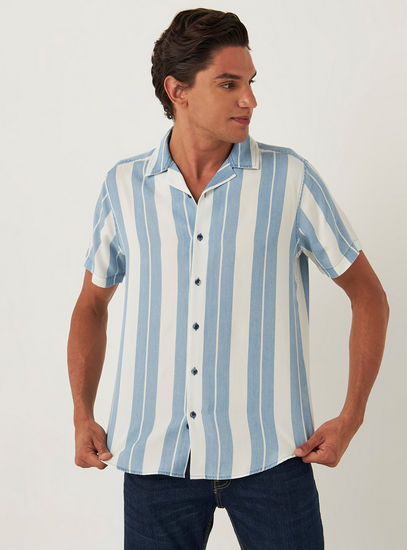 Striped Regular Fit Tencel Shirt-Shirts-image-0
