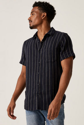 Striped Shirt with Short Sleeves and Pocket