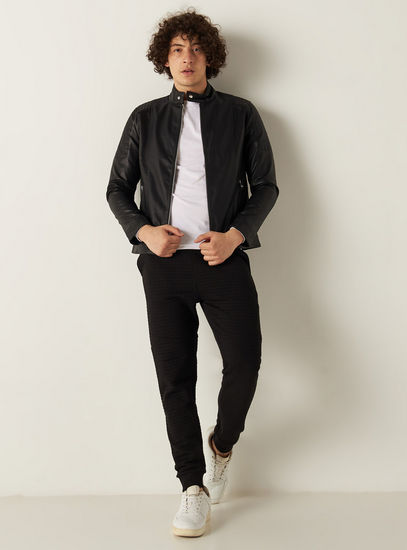 Panelled Biker Jacket with Long Sleeves and Zip Closure-Jackets-image-1