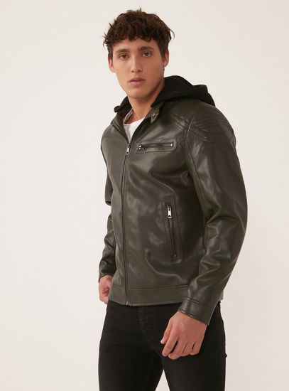 Solid Long Sleeves Jacket with Hood and Zip Closure-Jackets-image-0