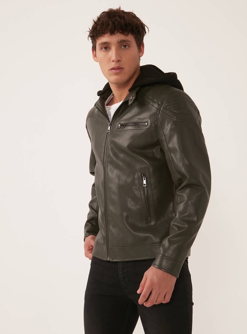 Solid Long Sleeves Jacket with Hood and Zip Closure-Jackets-image-0