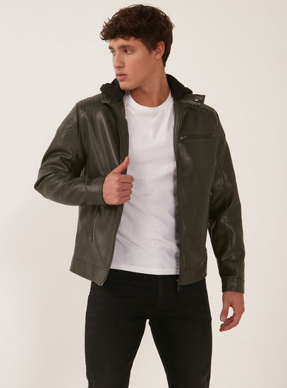 Solid Long Sleeves Jacket with Hood and Zip Closure