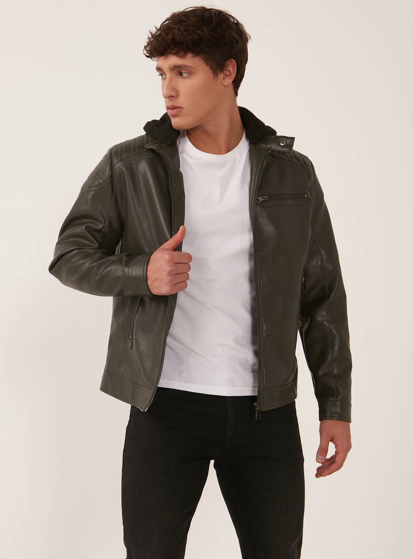 Solid Long Sleeves Jacket with Hood and Zip Closure-Jackets-image-1