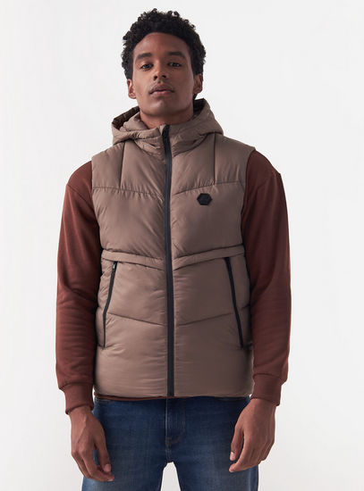 Quilted Zip Through Puffer Jacket with Long Sleeves and Hood