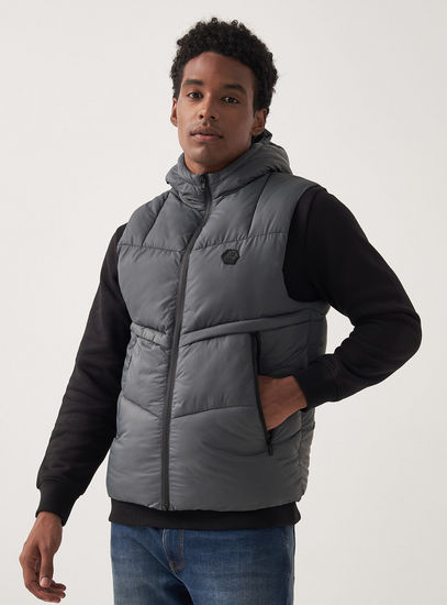 Quilted Zip Through Puffer Jacket with Long Sleeves and Hood-Jackets-image-0