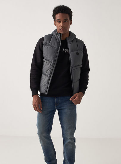 Quilted Zip Through Puffer Jacket with Long Sleeves and Hood-Jackets-image-1