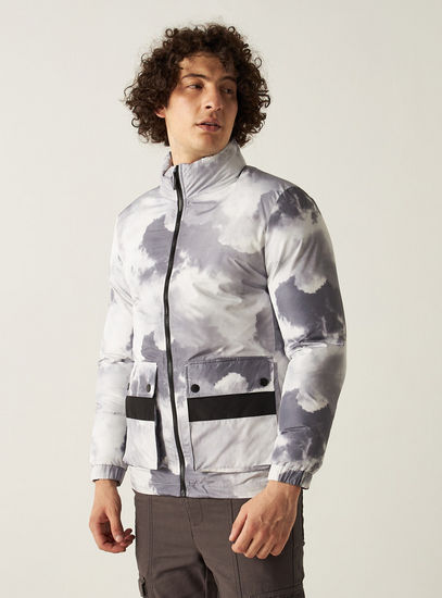 Printed Puffer Jacket with Long Sleeves and Pockets-Jackets-image-0
