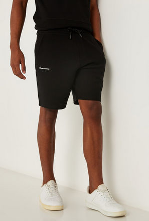 Ribbed Slim Fit Shorts with Drawstring Closure and Pockets
