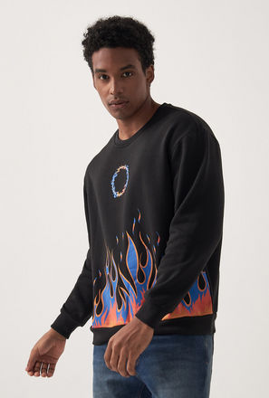 Graphic Print Sweatshirt with Long Sleeves and Crew Neck